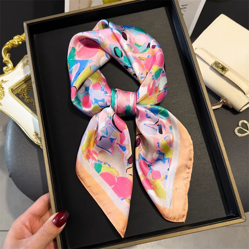 Bohemian Style Print Luxury Brand Silk Square Scarf Women Satin Shawls Neckerchief Wrap Scarves Bandana Hair Hjiab Floral
