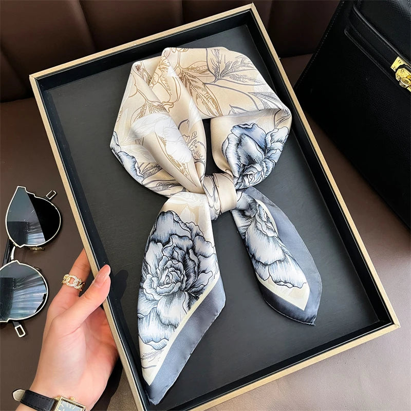 Bohemian Style Print Luxury Brand Silk Square Scarf Women Satin Shawls Neckerchief Wrap Scarves Bandana Hair Hjiab Floral
