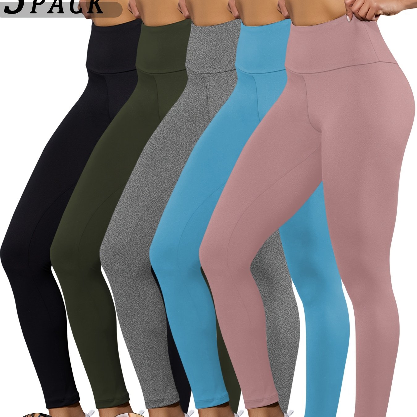 5 Pack Super Soft Leggings for Women, High Waisted Tummy Control No See Through Workout Yoga Running Pants Leggings