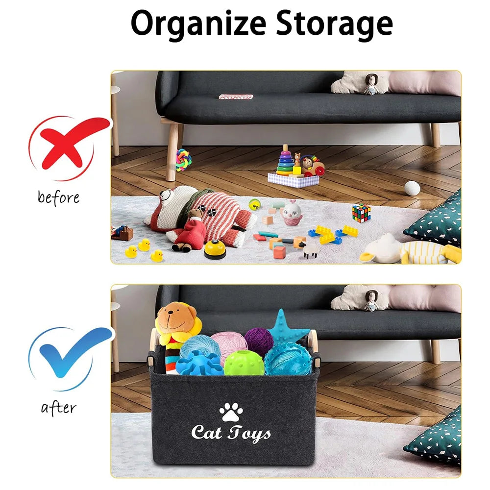 Pet Toy Box Felt Cat and Dog Toy Box Personalized Toy Organizer Box Toy Storage Box Clothes Storage Box Collar Storage