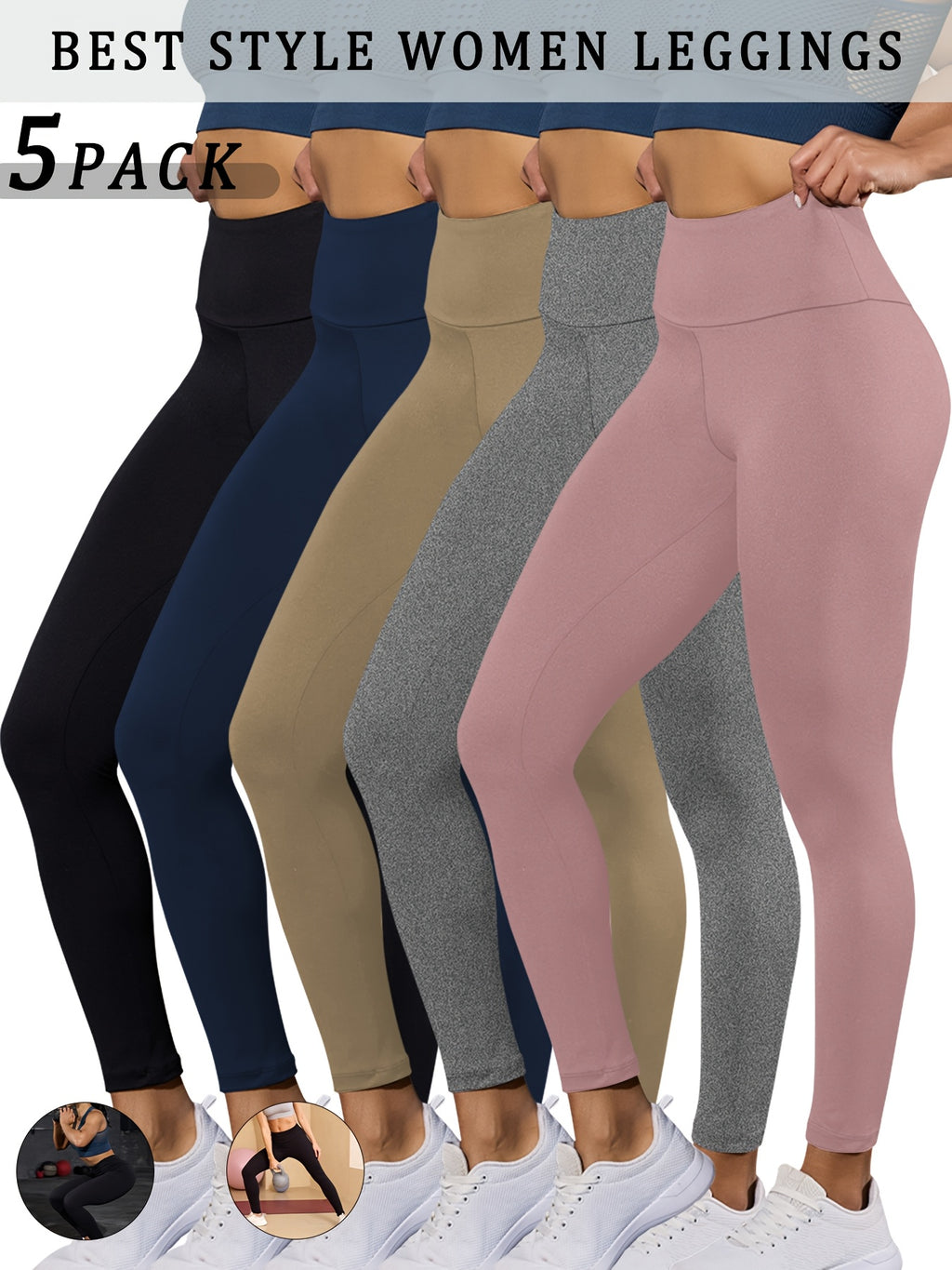 5 Pack Super Soft Leggings for Women, High Waisted Tummy Control No See Through Workout Yoga Running Pants Leggings