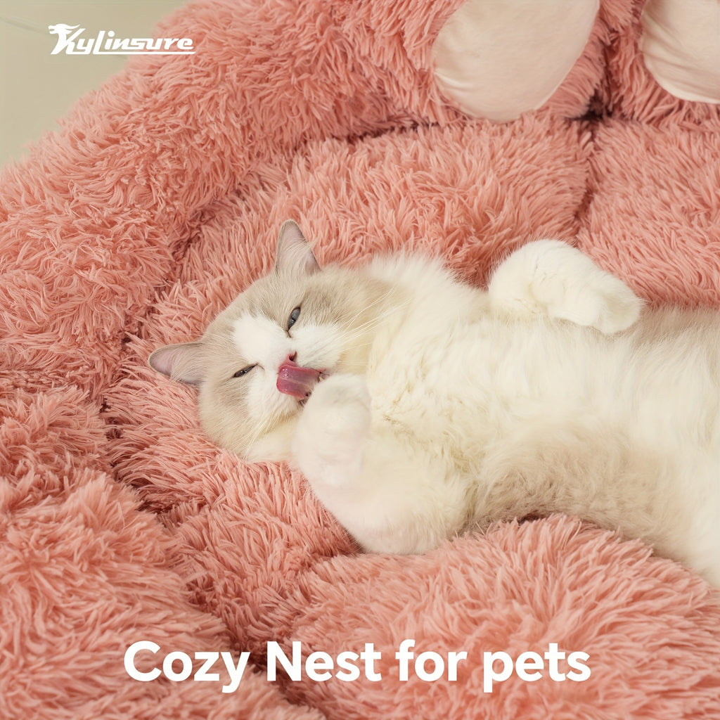 Cute Bear Paw Shaped Dog Bed And Cat Bed, Calm Donut Dog Bed, Warm And Comfortable Soft Dog Round Bed, Plush Dog And Cat Mattress Bed. Give Your Baby A Warm And Comfortable Mattress! with A Pet Scarf