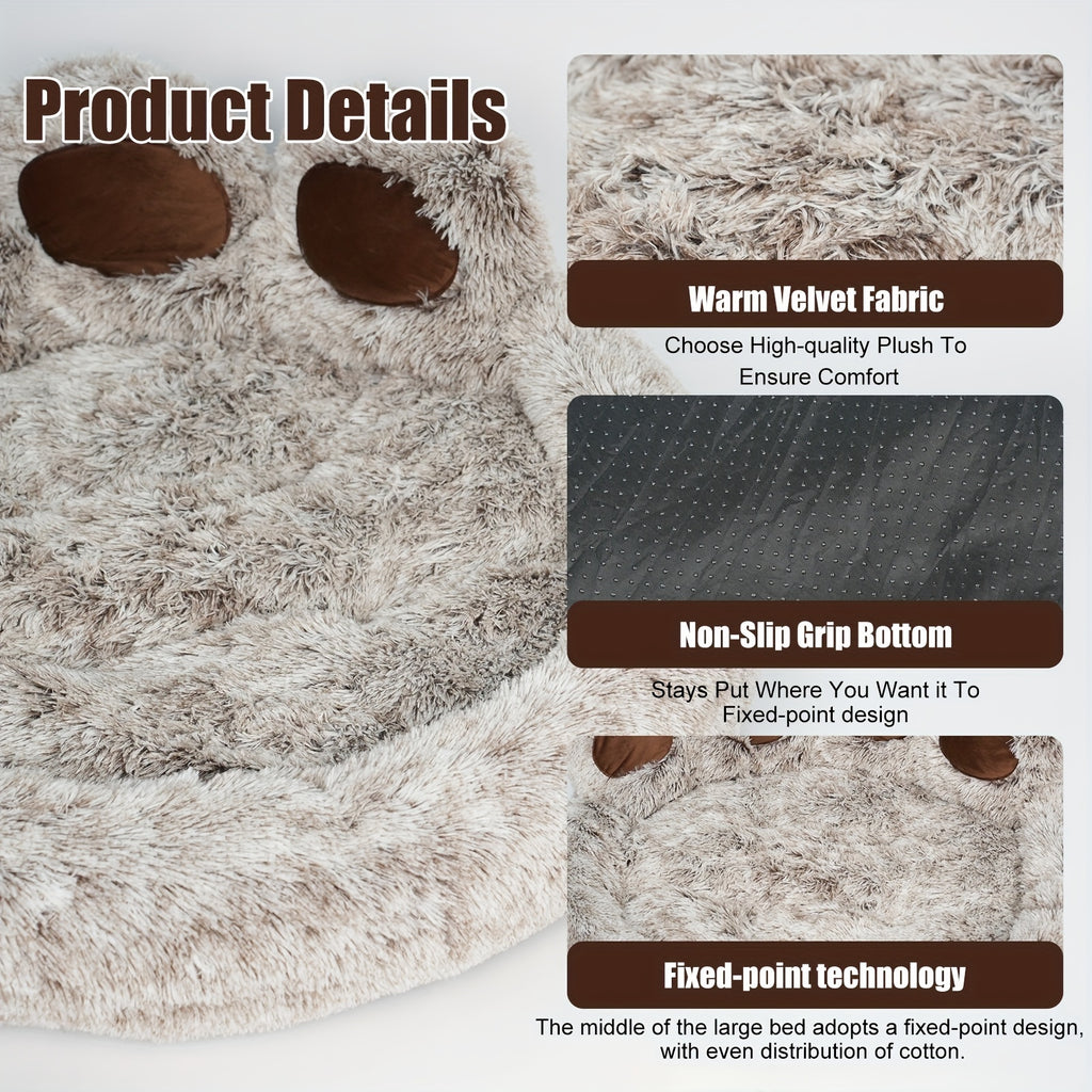 Cute Bear Paw Shaped Dog Bed And Cat Bed, Calm Donut Dog Bed, Warm And Comfortable Soft Dog Round Bed, Plush Dog And Cat Mattress Bed. Give Your Baby A Warm And Comfortable Mattress! with A Pet Scarf