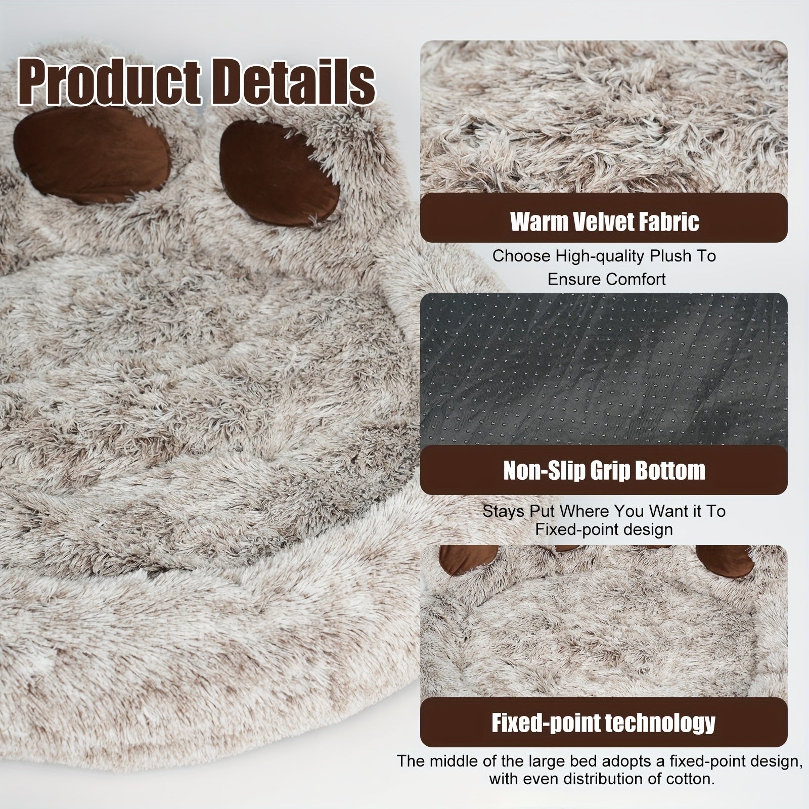 Cute Bear Paw Shaped Dog Bed And Cat Bed, Calm Donut Dog Bed, Warm And Comfortable Soft Dog Round Bed, Plush Dog And Cat Mattress Bed. Give Your Baby A Warm And Comfortable Mattress! with A Pet Scarf