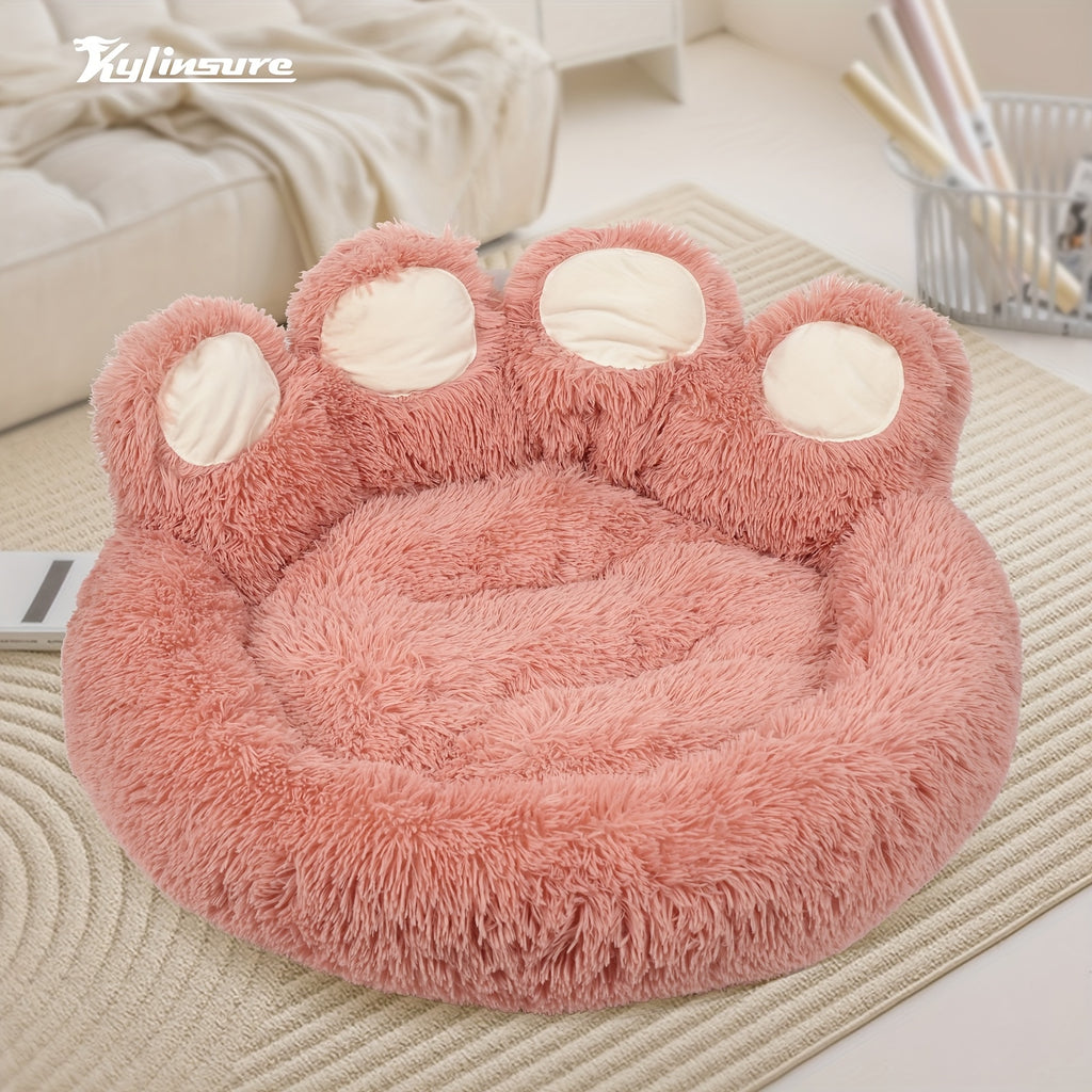 Cute Bear Paw Shaped Dog Bed And Cat Bed, Calm Donut Dog Bed, Warm And Comfortable Soft Dog Round Bed, Plush Dog And Cat Mattress Bed. Give Your Baby A Warm And Comfortable Mattress! with A Pet Scarf