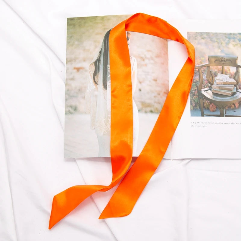 30 Colors Women Narrow Long Scarf 100x4cm Solid Color Chiffon Red Tie Black Bag Ribbon Headband Choker Streamer Lady Accessories