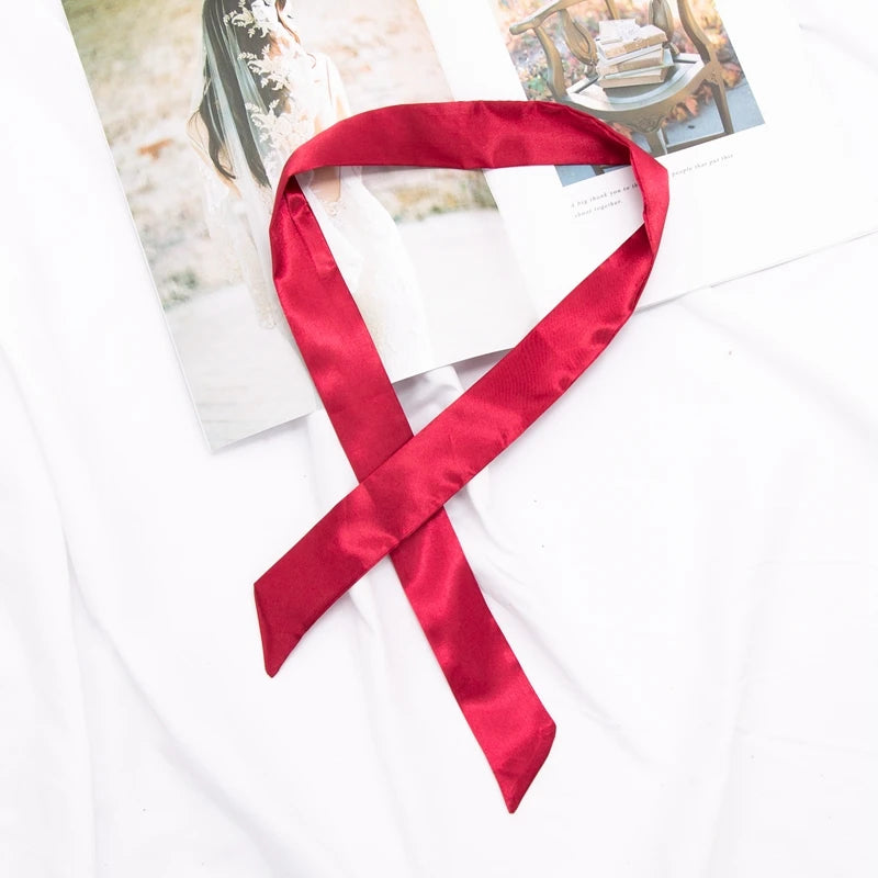 30 Colors Women Narrow Long Scarf 100x4cm Solid Color Chiffon Red Tie Black Bag Ribbon Headband Choker Streamer Lady Accessories