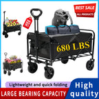 220LBS/ 450LBS/ 680LBS All Terrain Heavy Duty Folding Cart, Large Capacity Camper Suitable for Yard Shopping/ Sports/ Outdoor/ Gardening Equipment Handling, Black Multifunctional Utility Cart, Gardening Transport, Shopping Ca
