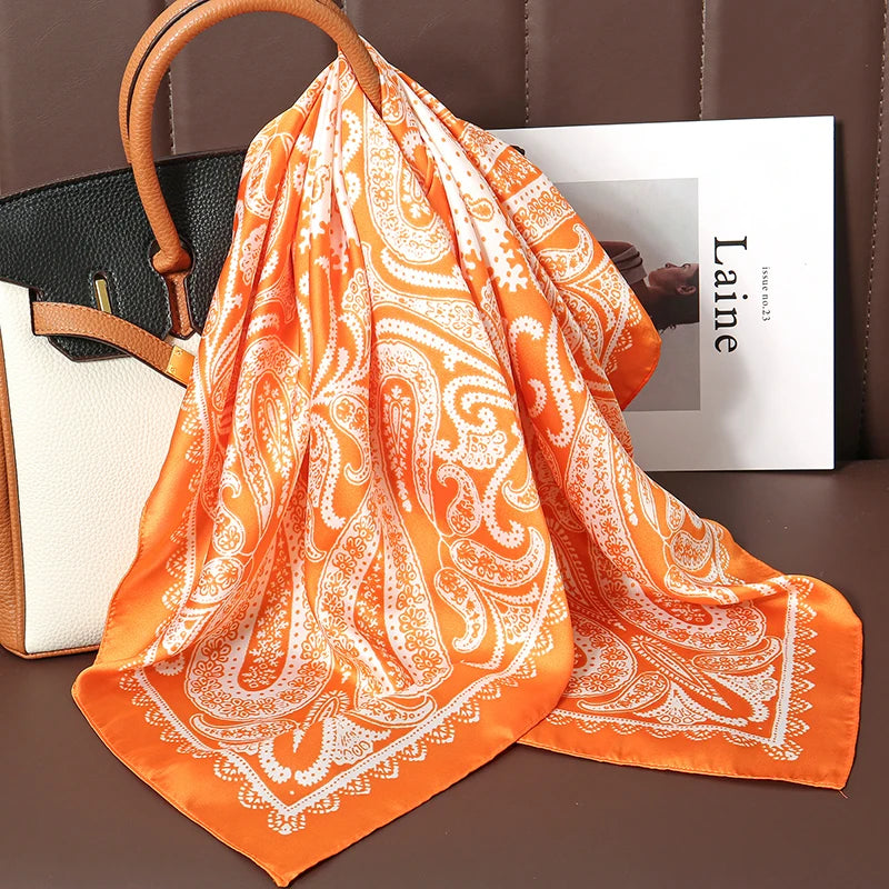 Bohemian Style Print Luxury Brand Silk Square Scarf Women Satin Shawls Neckerchief Wrap Scarves Bandana Hair Hjiab Floral