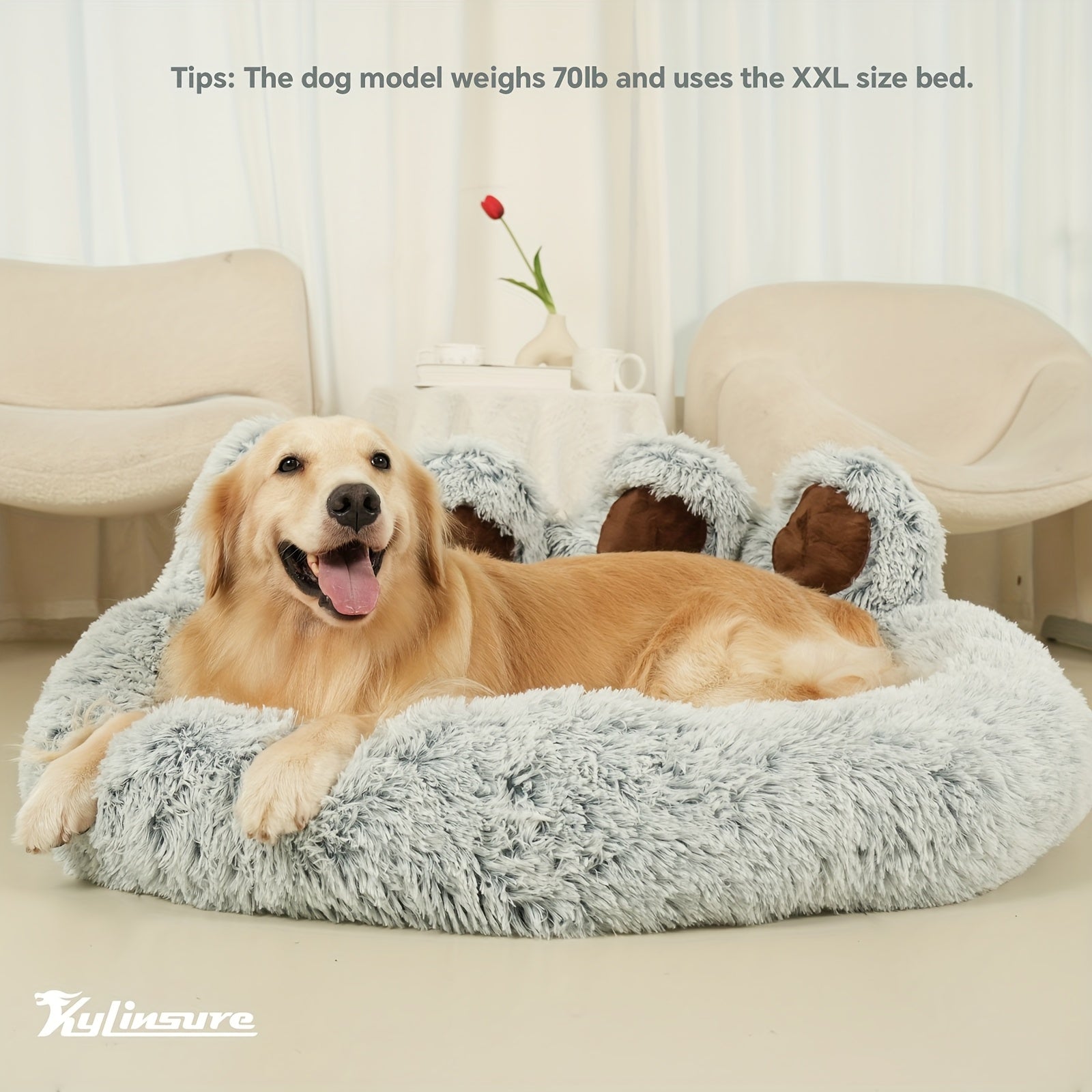 Cute Bear Paw Shaped Dog Bed And Cat Bed, Calm Donut Dog Bed, Warm And Comfortable Soft Dog Round Bed, Plush Dog And Cat Mattress Bed. Give Your Baby A Warm And Comfortable Mattress! with A Pet Scarf