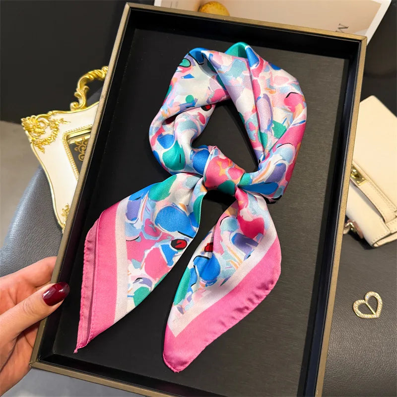Bohemian Style Print Luxury Brand Silk Square Scarf Women Satin Shawls Neckerchief Wrap Scarves Bandana Hair Hjiab Floral