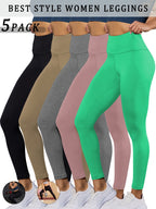 5 Pack Super Soft Leggings for Women, High Waisted Tummy Control No See Through Workout Yoga Running Pants Leggings
