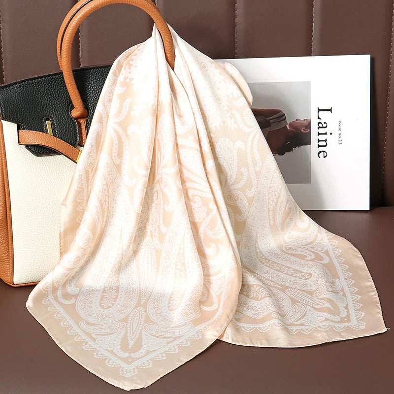 Bohemian Style Print Luxury Brand Silk Square Scarf Women Satin Shawls Neckerchief Wrap Scarves Bandana Hair Hjiab Floral