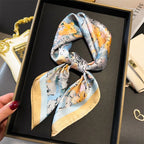 Bohemian Style Print Luxury Brand Silk Square Scarf Women Satin Shawls Neckerchief Wrap Scarves Bandana Hair Hjiab Floral