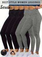 5 Pack Super Soft Leggings for Women, High Waisted Tummy Control No See Through Workout Yoga Running Pants Leggings