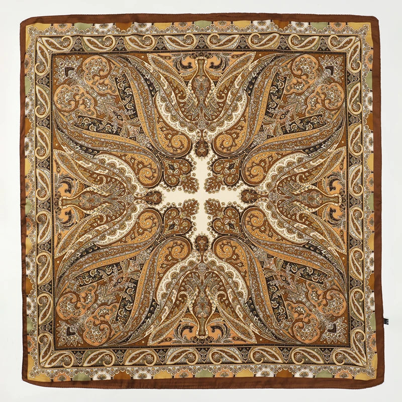 Bohemian Style Print Luxury Brand Silk Square Scarf Women Satin Shawls Neckerchief Wrap Scarves Bandana Hair Hjiab Floral