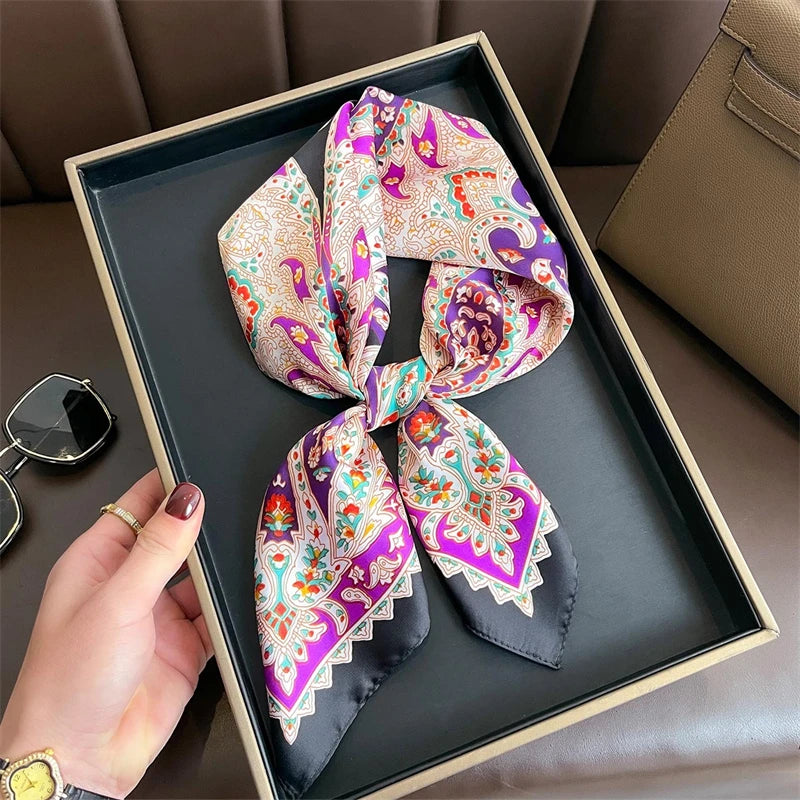 Bohemian Style Print Luxury Brand Silk Square Scarf Women Satin Shawls Neckerchief Wrap Scarves Bandana Hair Hjiab Floral