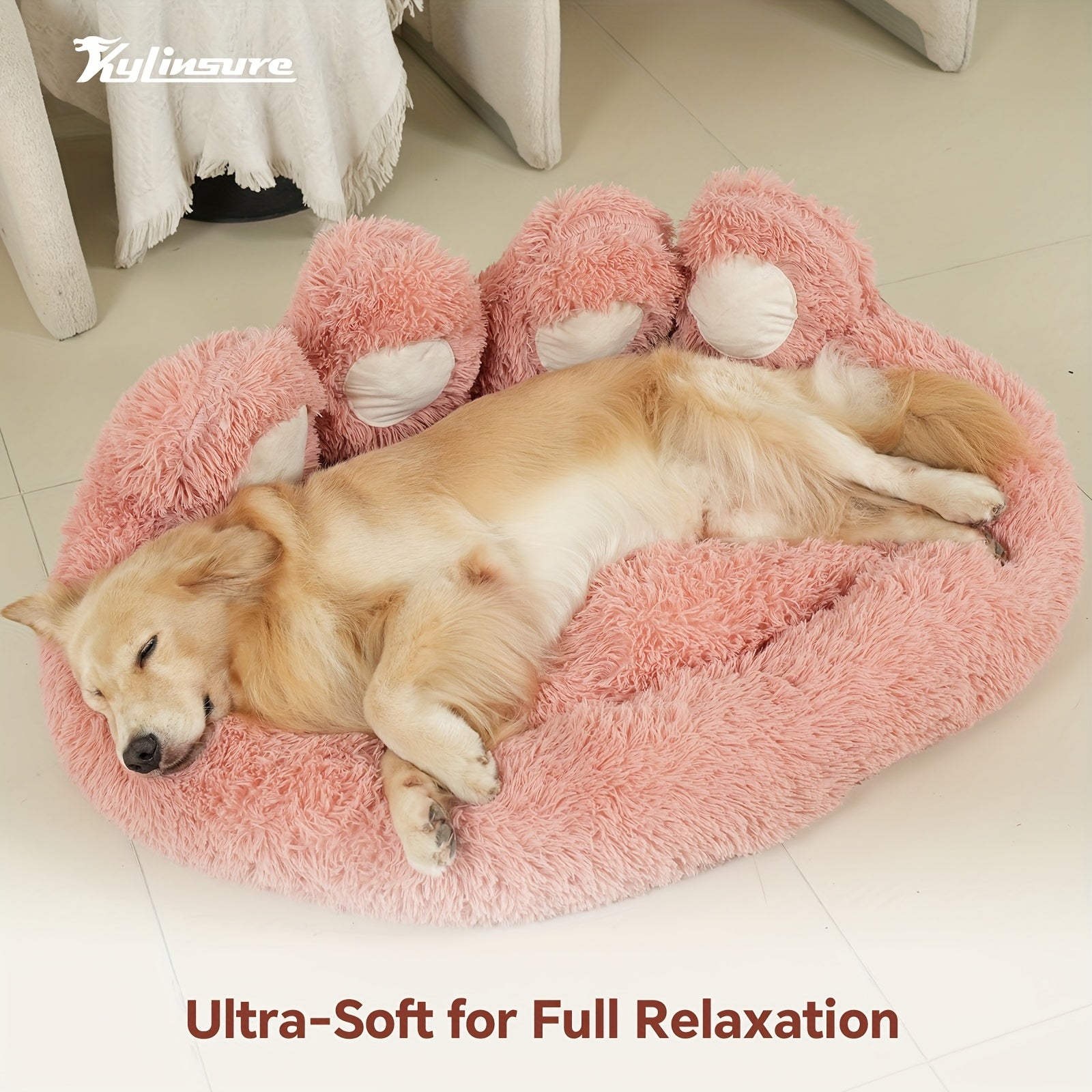 Cute Bear Paw Shaped Dog Bed And Cat Bed, Calm Donut Dog Bed, Warm And Comfortable Soft Dog Round Bed, Plush Dog And Cat Mattress Bed. Give Your Baby A Warm And Comfortable Mattress! with A Pet Scarf