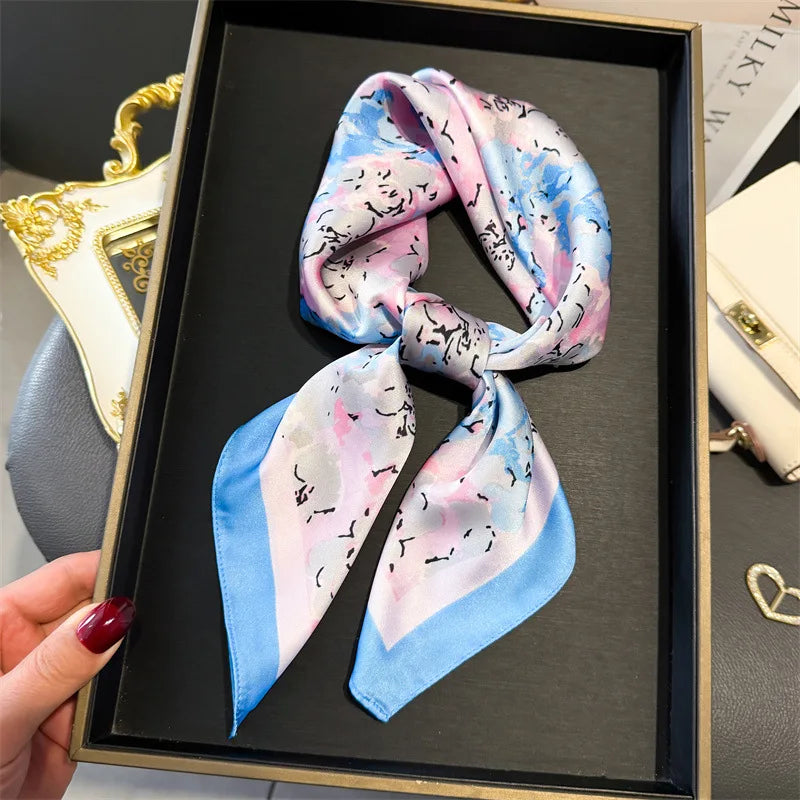Bohemian Style Print Luxury Brand Silk Square Scarf Women Satin Shawls Neckerchief Wrap Scarves Bandana Hair Hjiab Floral