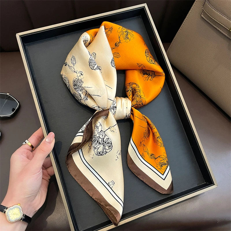 Bohemian Style Print Luxury Brand Silk Square Scarf Women Satin Shawls Neckerchief Wrap Scarves Bandana Hair Hjiab Floral
