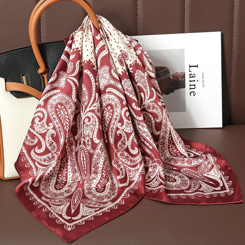 Bohemian Style Print Luxury Brand Silk Square Scarf Women Satin Shawls Neckerchief Wrap Scarves Bandana Hair Hjiab Floral