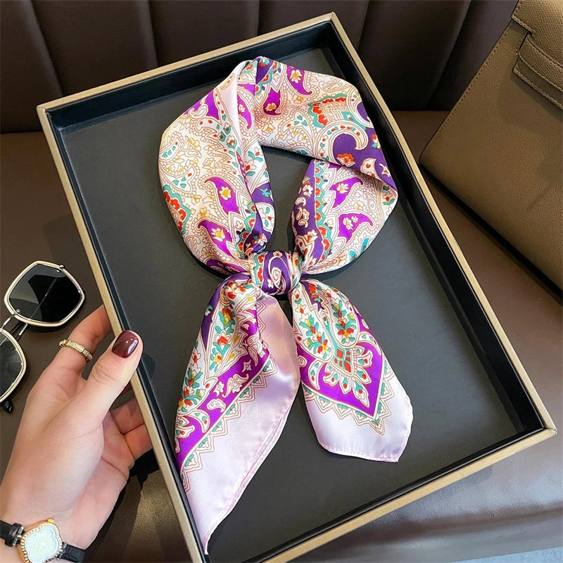 Bohemian Style Print Luxury Brand Silk Square Scarf Women Satin Shawls Neckerchief Wrap Scarves Bandana Hair Hjiab Floral