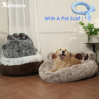 Cute Bear Paw Shaped Dog Bed And Cat Bed, Calm Donut Dog Bed, Warm And Comfortable Soft Dog Round Bed, Plush Dog And Cat Mattress Bed. Give Your Baby A Warm And Comfortable Mattress! with A Pet Scarf