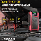 4000A Portable Wireless Car Air Compressor Jump Starter with Air Compressor, Battery Jump Starter Portable Peak, Car Battery Charger Portable For12V(8.0LGas/1.72gal Diesel) Start The Car Quickly, USB Input/output, LED Emergen