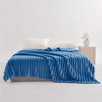 Luxurious Faux Rabbit Fur Throw Blanket - Super Soft & Warm All-Season Cozy Blanket for Couch, Bed, Travel, Camping, Office - Plush Faux Rabbit Fur, Beige & White Striped Contemporary Design, Machine Washable, Versatile Indoo