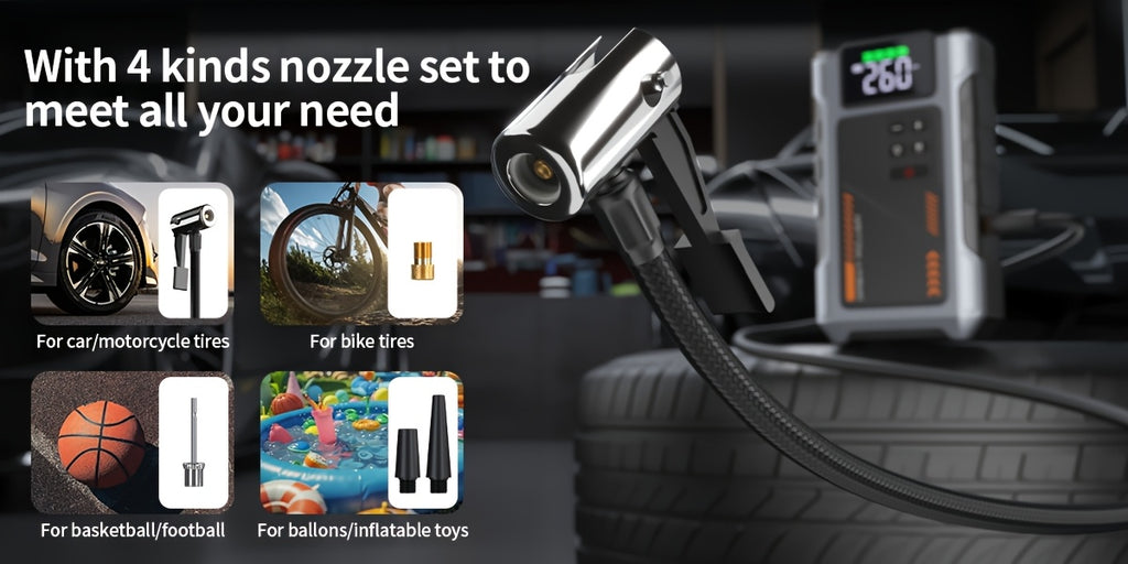 4000A Portable Wireless Car Air Compressor Jump Starter with Air Compressor, Battery Jump Starter Portable Peak, Car Battery Charger Portable For12V(8.0LGas/1.72gal Diesel) Start The Car Quickly, USB Input/output, LED Emergen