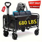 220LBS/ 450LBS/ 680LBS All Terrain Heavy Duty Folding Cart, Large Capacity Camper Suitable for Yard Shopping/ Sports/ Outdoor/ Gardening Equipment Handling, Black Multifunctional Utility Cart, Gardening Transport, Shopping Ca