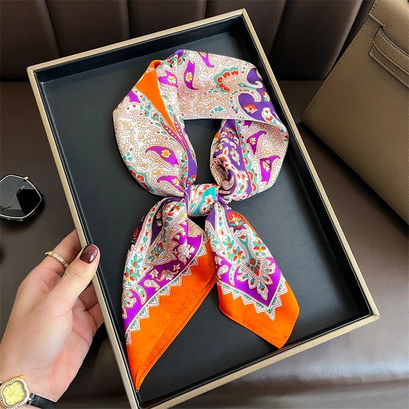 Bohemian Style Print Luxury Brand Silk Square Scarf Women Satin Shawls Neckerchief Wrap Scarves Bandana Hair Hjiab Floral