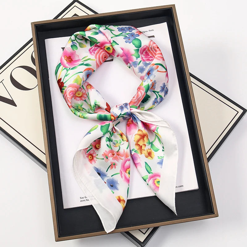 Bohemian Style Print Luxury Brand Silk Square Scarf Women Satin Shawls Neckerchief Wrap Scarves Bandana Hair Hjiab Floral