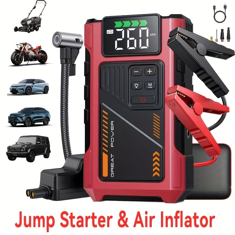 4000A Portable Wireless Car Air Compressor Jump Starter with Air Compressor, Battery Jump Starter Portable Peak, Car Battery Charger Portable For12V(8.0LGas/1.72gal Diesel) Start The Car Quickly, USB Input/output, LED Emergen