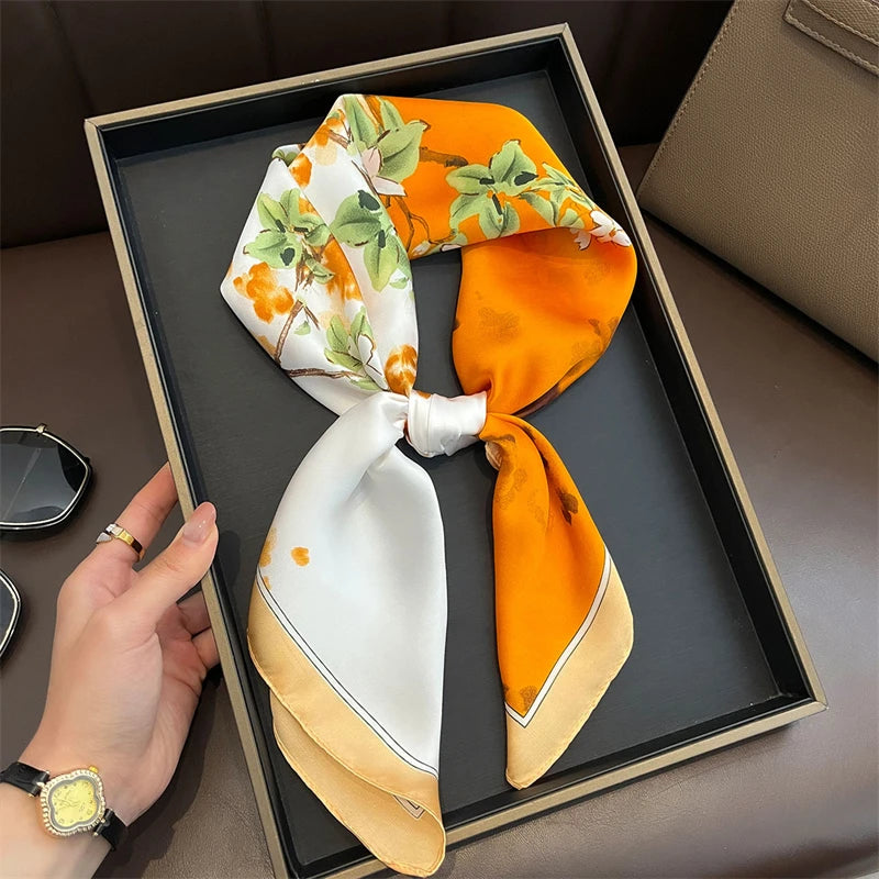 Bohemian Style Print Luxury Brand Silk Square Scarf Women Satin Shawls Neckerchief Wrap Scarves Bandana Hair Hjiab Floral