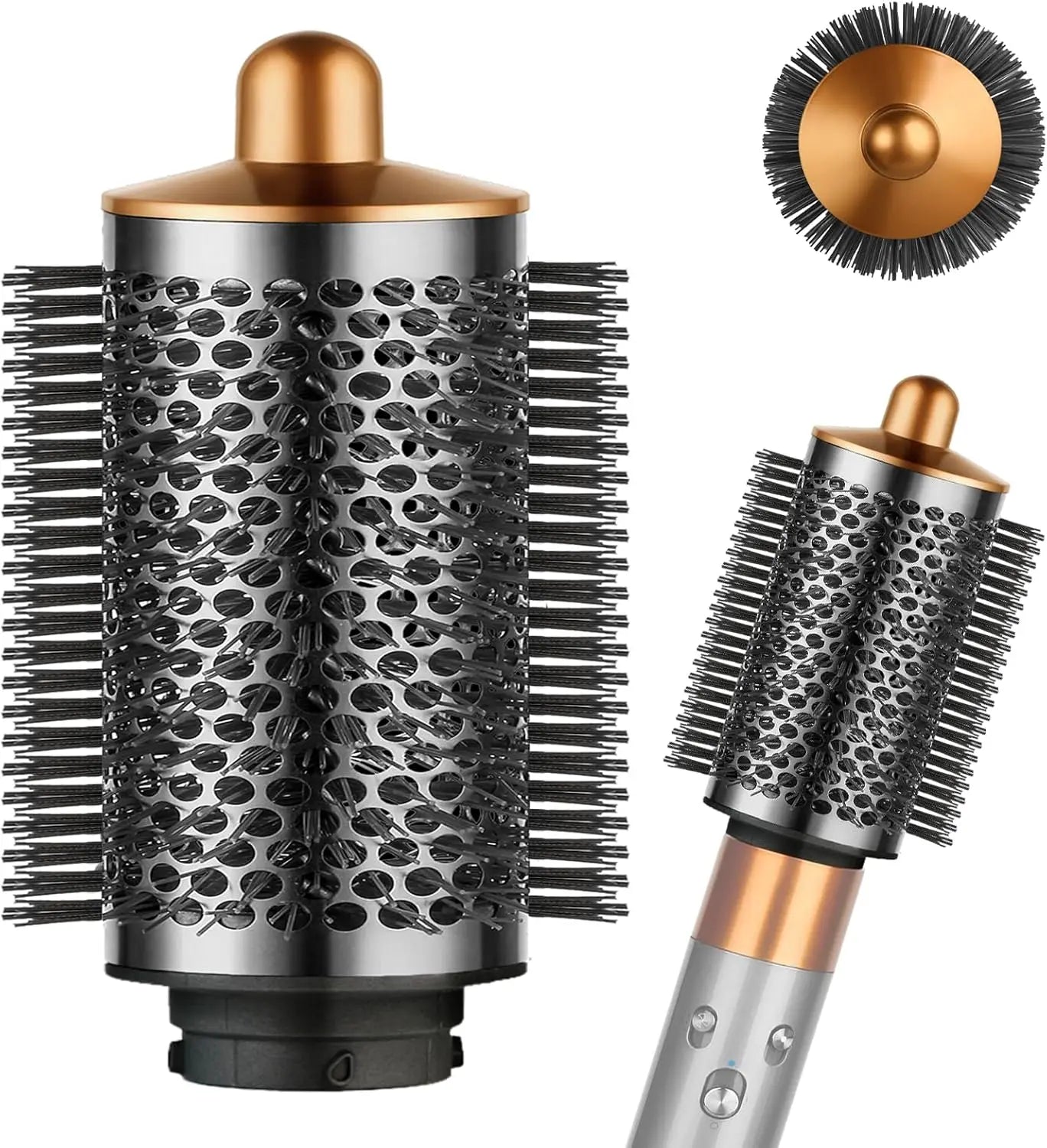 Large Round Volumizing Brush for Dyson Airwrap Attachments, Nickel/Copper, Bigger Oval Volumizer for Fluffy Styling