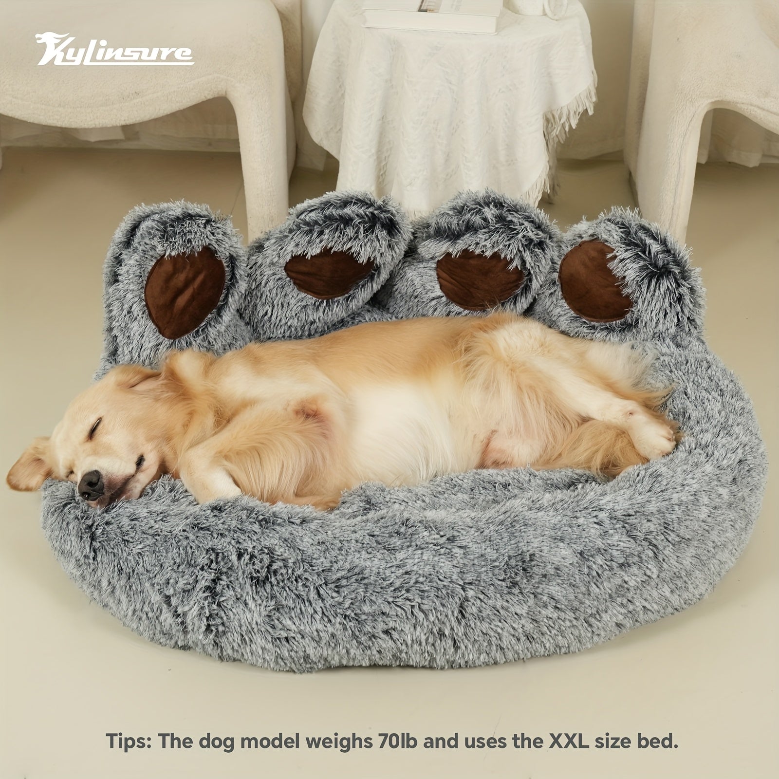 Cute Bear Paw Shaped Dog Bed And Cat Bed, Calm Donut Dog Bed, Warm And Comfortable Soft Dog Round Bed, Plush Dog And Cat Mattress Bed. Give Your Baby A Warm And Comfortable Mattress! with A Pet Scarf