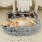 Cute Bear Paw Shaped Dog Bed And Cat Bed, Calm Donut Dog Bed, Warm And Comfortable Soft Dog Round Bed, Plush Dog And Cat Mattress Bed. Give Your Baby A Warm And Comfortable Mattress! with A Pet Scarf