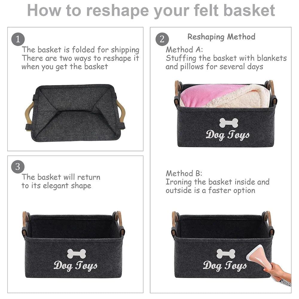 Pet Toy Box Felt Cat and Dog Toy Box Personalized Toy Organizer Box Toy Storage Box Clothes Storage Box Collar Storage