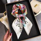 Bohemian Style Print Luxury Brand Silk Square Scarf Women Satin Shawls Neckerchief Wrap Scarves Bandana Hair Hjiab Floral