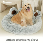 Cute Bear Paw Shaped Dog Bed And Cat Bed, Calm Donut Dog Bed, Warm And Comfortable Soft Dog Round Bed, Plush Dog And Cat Mattress Bed. Give Your Baby A Warm And Comfortable Mattress! with A Pet Scarf