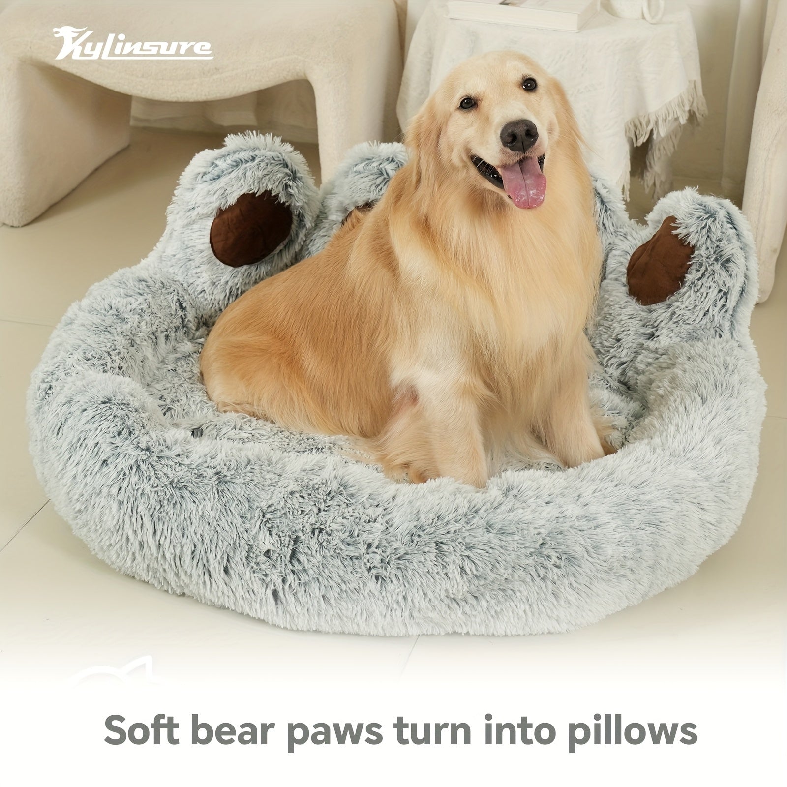 Cute Bear Paw Shaped Dog Bed And Cat Bed, Calm Donut Dog Bed, Warm And Comfortable Soft Dog Round Bed, Plush Dog And Cat Mattress Bed. Give Your Baby A Warm And Comfortable Mattress! with A Pet Scarf