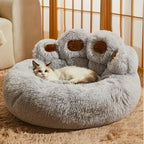 Cute Bear Paw Shaped Dog Bed And Cat Bed, Calm Donut Dog Bed, Warm And Comfortable Soft Dog Round Bed, Plush Dog And Cat Mattress Bed. Give Your Baby A Warm And Comfortable Mattress! with A Pet Scarf
