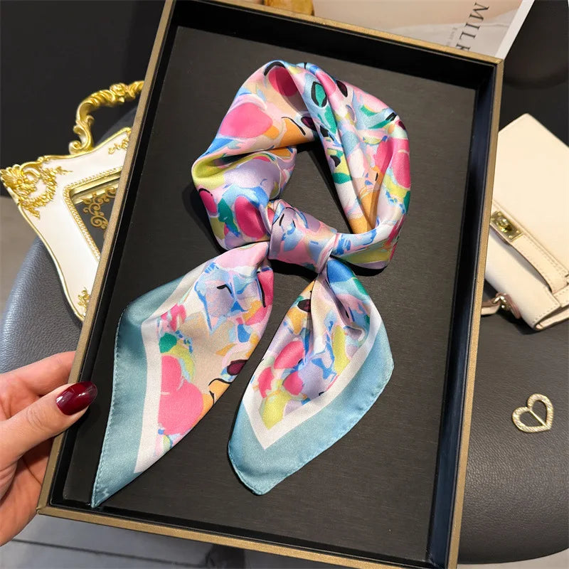 Bohemian Style Print Luxury Brand Silk Square Scarf Women Satin Shawls Neckerchief Wrap Scarves Bandana Hair Hjiab Floral