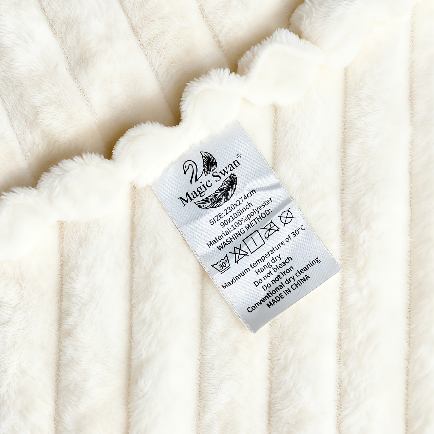 Luxurious Faux Rabbit Fur Throw Blanket - Super Soft & Warm All-Season Cozy Blanket for Couch, Bed, Travel, Camping, Office - Plush Faux Rabbit Fur, Beige & White Striped Contemporary Design, Machine Washable, Versatile Indoo