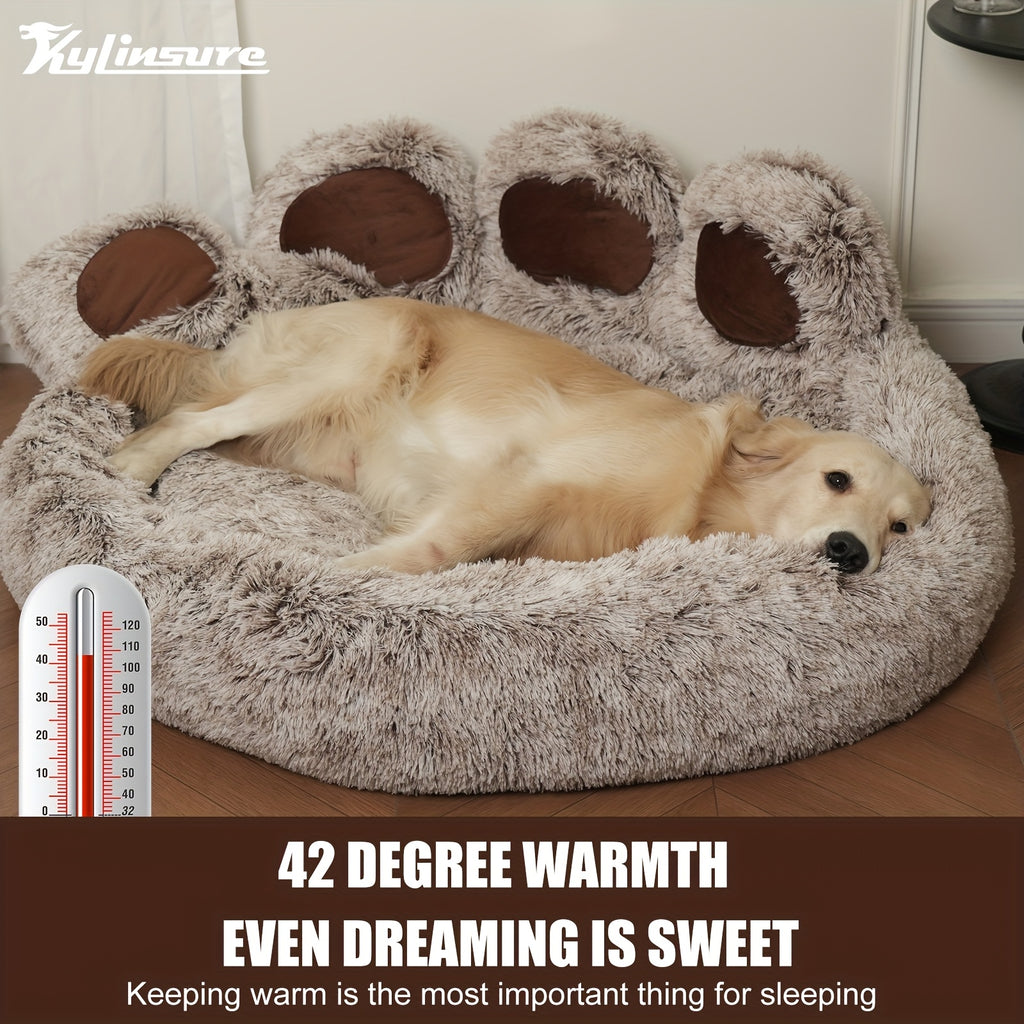 Cute Bear Paw Shaped Dog Bed And Cat Bed, Calm Donut Dog Bed, Warm And Comfortable Soft Dog Round Bed, Plush Dog And Cat Mattress Bed. Give Your Baby A Warm And Comfortable Mattress! with A Pet Scarf