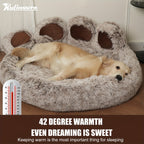 Cute Bear Paw Shaped Dog Bed And Cat Bed, Calm Donut Dog Bed, Warm And Comfortable Soft Dog Round Bed, Plush Dog And Cat Mattress Bed. Give Your Baby A Warm And Comfortable Mattress! with A Pet Scarf