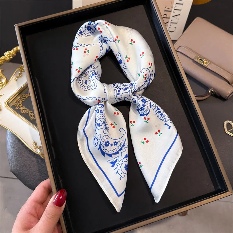 Bohemian Style Print Luxury Brand Silk Square Scarf Women Satin Shawls Neckerchief Wrap Scarves Bandana Hair Hjiab Floral