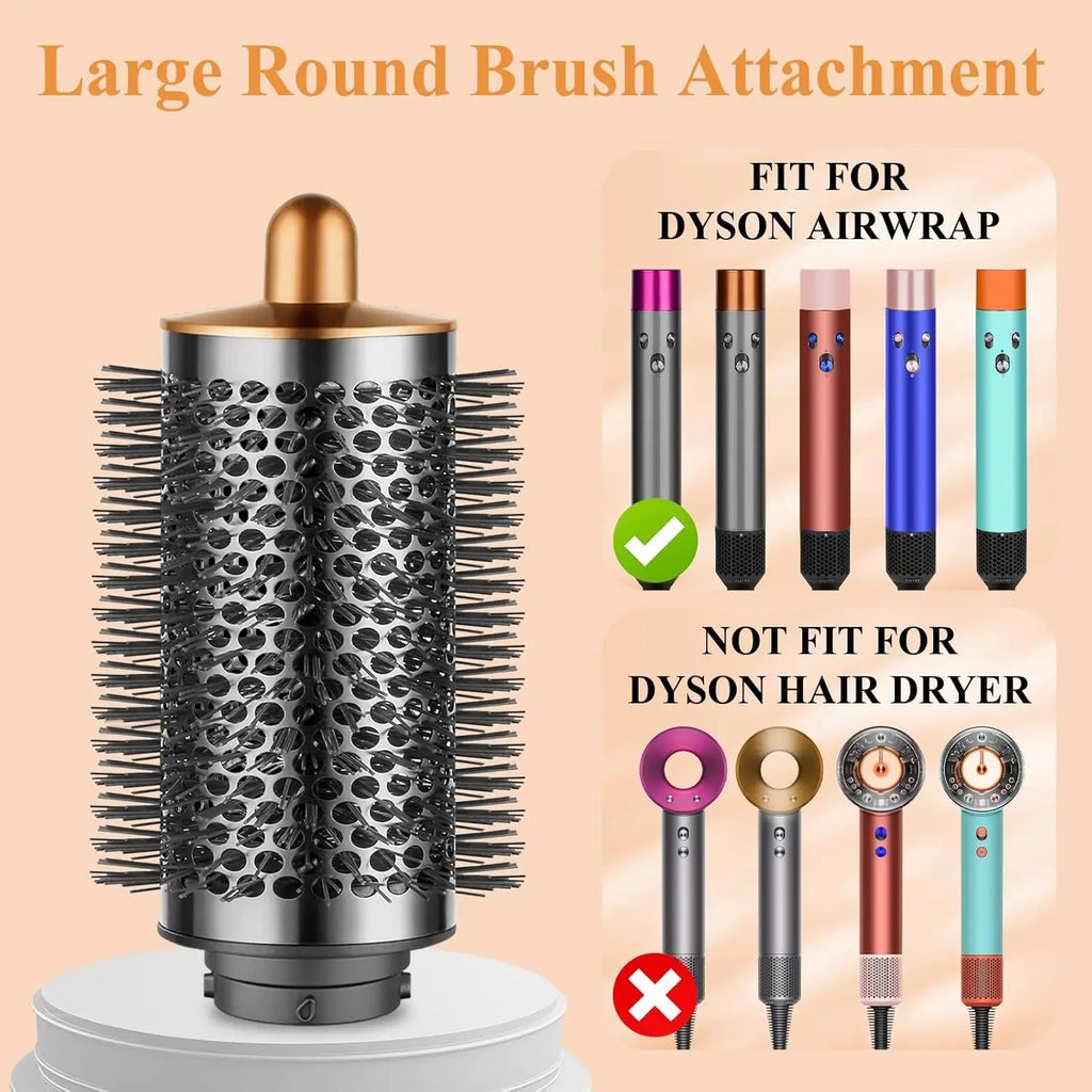 Large Round Volumizing Brush for Dyson Airwrap Attachments, Nickel/Copper, Bigger Oval Volumizer for Fluffy Styling