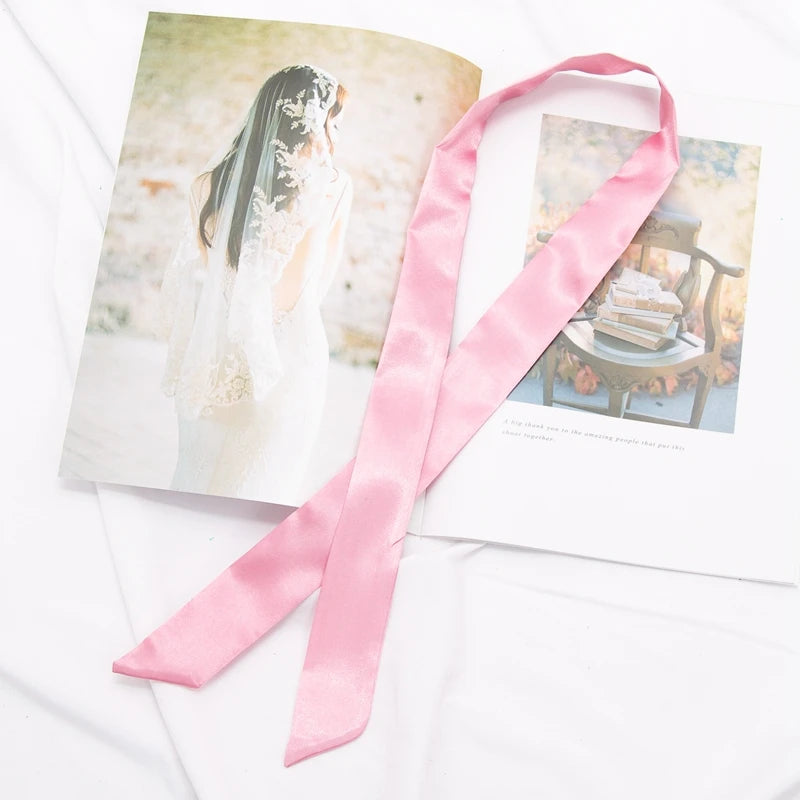 30 Colors Women Narrow Long Scarf 100x4cm Solid Color Chiffon Red Tie Black Bag Ribbon Headband Choker Streamer Lady Accessories